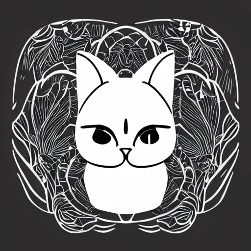 Prompt: tattoo sketch of a cat with one eye, monstera deliciosa, a draft, organic ornament, minimalism, line art, vector