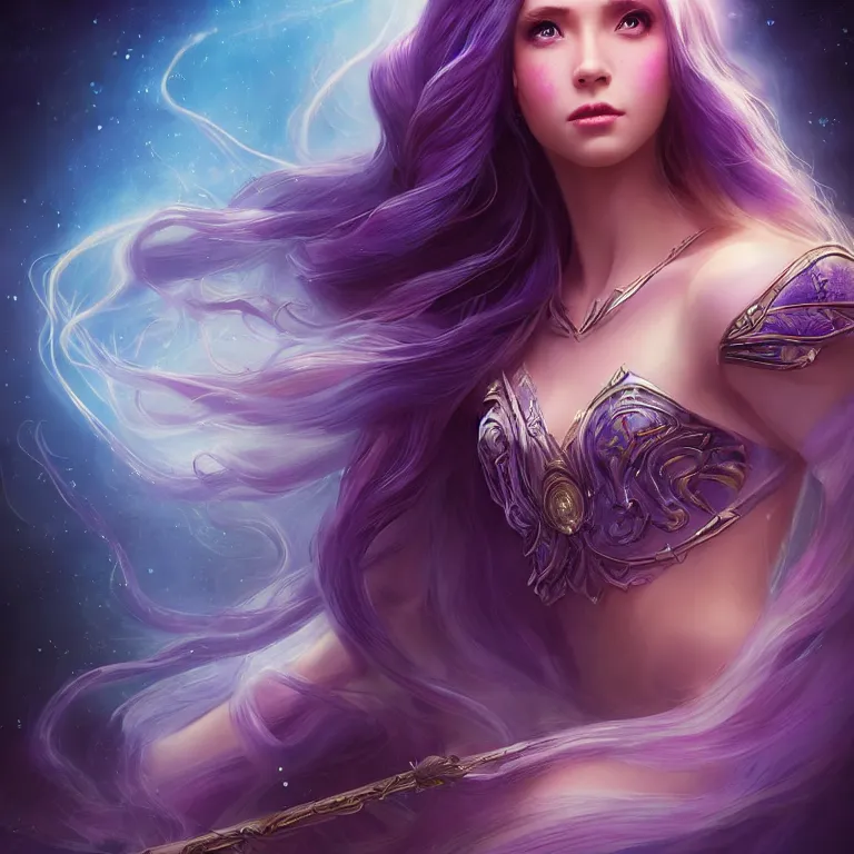 Image similar to beautiful cinematic fantasy poster, a beautiful princess like a disney princess hybrid with flowing illuminated hair, beautiful glowing galaxy eyes, wideshot ultrawide angle epic scale, hybrid from The Elden Ring and art direction by Darius Zawadzki ;by artgerm; wayne reynolds art station; cinematic quality character render; low angle; ultra high quality model; production quality cinema model;