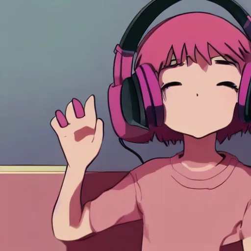 Image similar to lofi girl with headphones on, anime good vibes, chill, calm