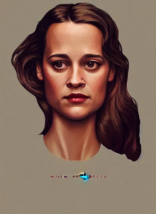 Image similar to twin peaks movie poster art, portrait of a smiling alicia vikander, from scene from twin peaks, clean, simple illustration, nostalgic, domestic, highly detailed, digital painting, artstation, concept art, smooth, sharp focus, illustration, artgerm, donato giancola, joseph christian leyendecker, wlop