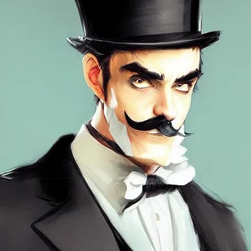 Image similar to dapper fancy luigi wearing a top hat, smirking deviously, painted by greg rutkowski, wlop, artgerm, dishonored 2