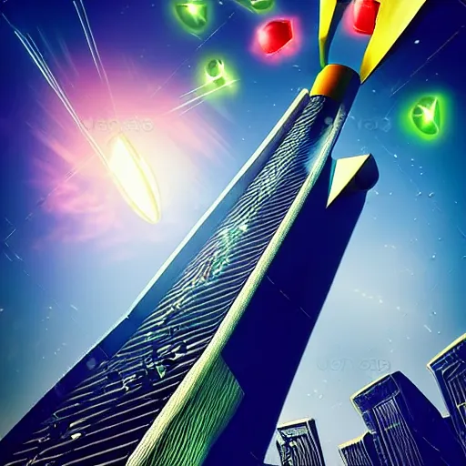 Image similar to angry birds flying around a tall futuristic beacon shining light across the landscape, live action movie scene, dramatic light,