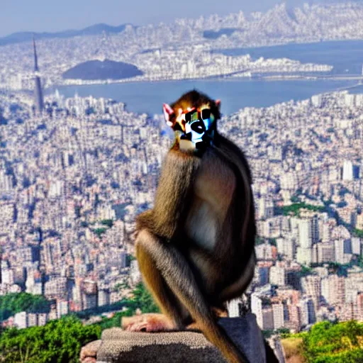 Image similar to high quality portrait of a monkey in front of Christ The Redeemer, studio photograph, photograph, realistic photo, 8k photo, 4k photo, stock photo, high resolution, cinematic shot, high detail