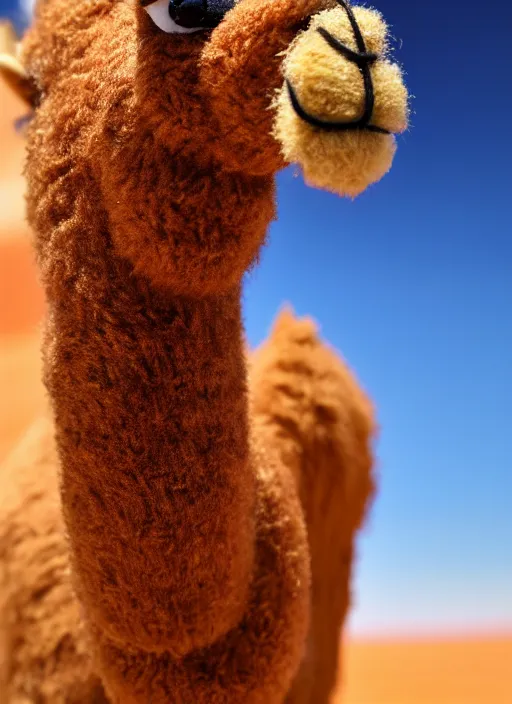 Image similar to 80mm resin detailed miniature of fluffy camel in desert, coca cola in camel head, Product Introduction Photos, 4K, Full body, fir background