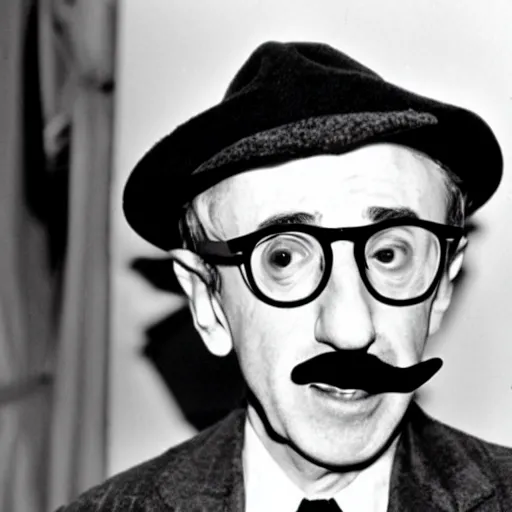 Prompt: Woody Allen dressed as Groucho Marx