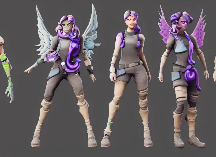 Prompt: character design sheet illustrated by Sam Werczler ,for the fortnite battle royale game , a female with wings ,angels from heaven, suit