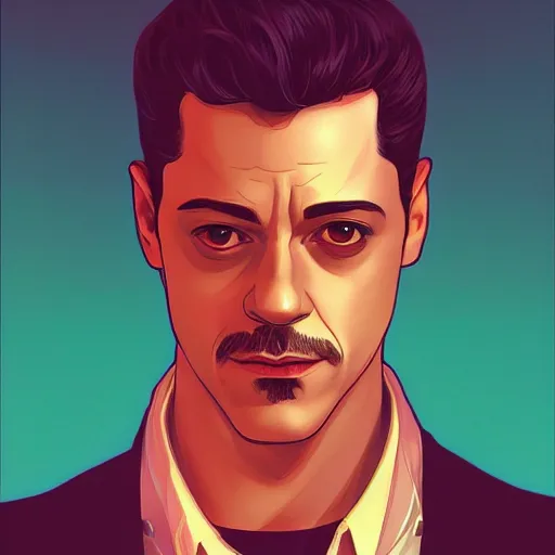 Prompt: Rami Malek as Tony Stark, ambient lighting, 4k, alphonse mucha, lois van baarle, ilya kuvshinov, rossdraws, artstation