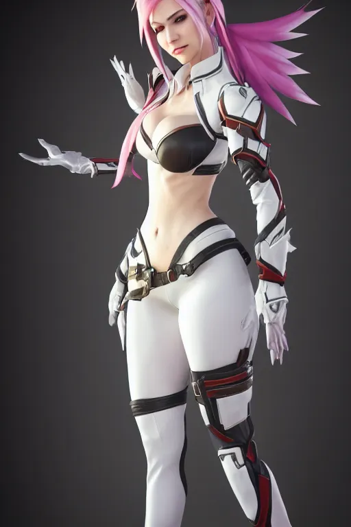 Prompt: Katarina from League of Legends shaking hands with Mercy from Overwatch, photorealistic full body, studio lighting, white ambient background, highly detailed