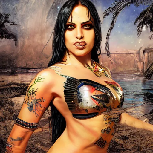 Image similar to a portrait of belly dancer, sharp claws by sandra chevrier, detailed render, epic composition, cybernetics, 4 k realistic, cryengine, realistic shaded lighting, sharp focus, masterpiece, by matteo scalera, gary montalbano, peter elson in the style of the tokyo ghost comic