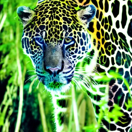 Image similar to a neon jaguar in the jungle