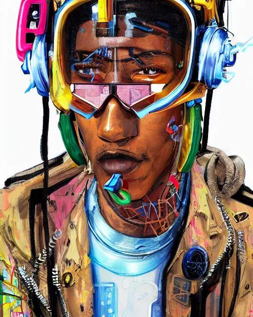 Prompt: a cyberpunk portrait of a figher pilot by jean - michel basquiat, by hayao miyazaki by artgerm, highly detailed, sacred geometry, mathematics, snake, geometry, cyberpunk, vibrant, water