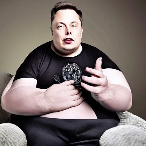 Prompt: morbidly obese elon musk with torn clothes lying on a couch with tv remote in his hand bored face 4k