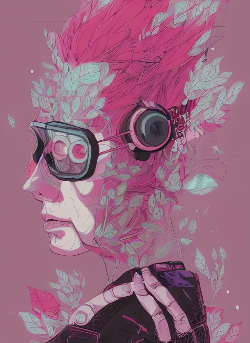 Image similar to portrait, cyberpunk hero, leaves by miyazaki, violet and pink and white palette, illustration, kenneth blom, mental alchemy, james jean, pablo amaringo, naudline pierre, contemporary art, hyper detailed