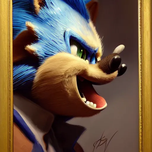 Image similar to a portrait of sonic the hedgehog. highly detailed painting by gaston bussiere, craig mullins, j. c. leyendecker, furry