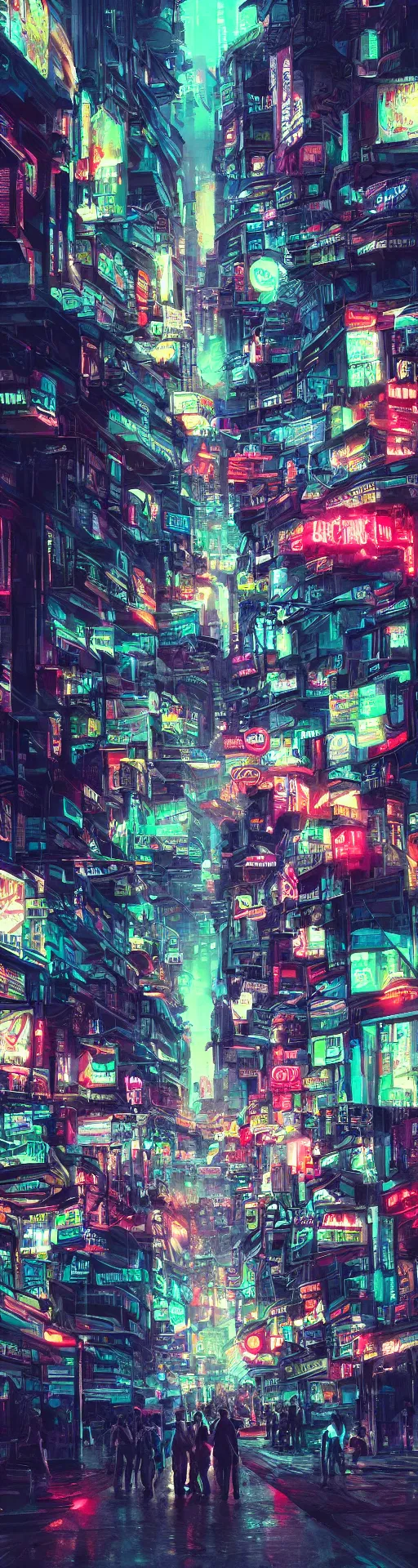 Image similar to Neon city, big street, people walking, Sergey Zabelin, cyberpunk, high detail, photo realistic, art station