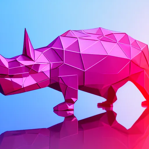 Prompt: glass rhino, purple background, 3d low poly transparent refraction raytraced