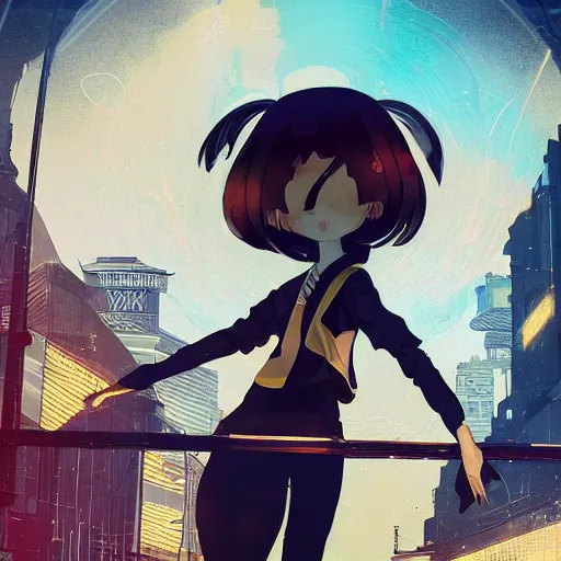 Image similar to luxury advertisement, black and golden colors. highly detailed post-cyberpunk sci-fi close-up schoolgirl in asian city in style of cytus and deemo, mysterious vibes, by Ilya Kuvshinov, by Greg Tocchini, nier:automata, set in half-life 2, beautiful with eerie vibes, very inspirational, very stylish, surrealistic, perfect digital art, mystical journey in strange world, bastion game