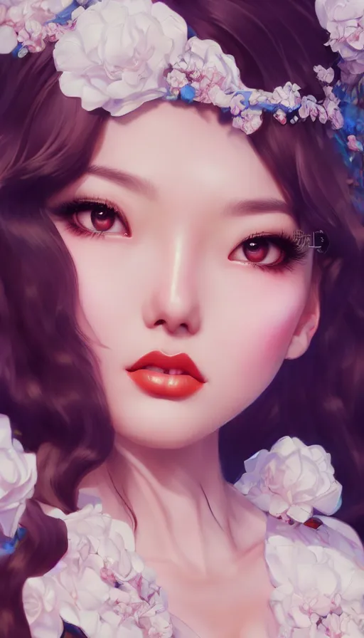 Image similar to a pin up and beautiful fashion and charming and dreamlke asian girl, lv jewelry, art by artgerm & jeehyung lee & wlop, hyperdetailed, 8 k realistic, symmetrical, frostbite 3 engine, cryengine, dof, trending on artstation, digital art