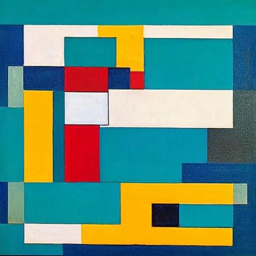 Prompt: “art deco ‘soma’, ‘caves of steel’, piet mondrian, teal palette, 1950’s”