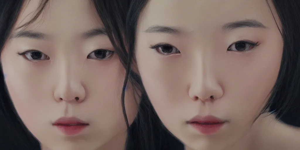 Image similar to half-Japanese girl, cinematic lighting, detailed oil painting, hyperrealistic, 8k