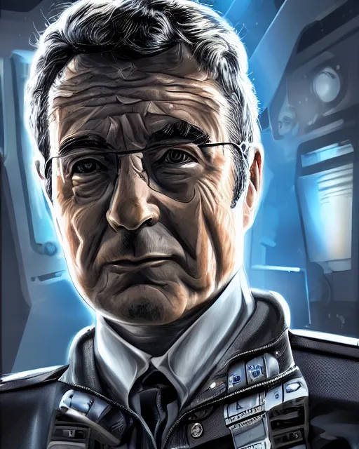 Image similar to detailed portrait of lieutenant columbo as a cyborg, advanced technology, city, sunny day, scifi, atmosphere, professional, 8 k high definition, insanely detailed, intricate