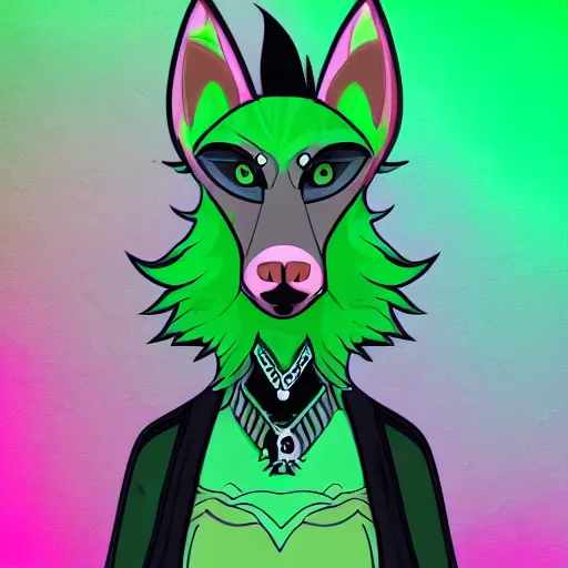 Prompt: Beautiful digital painting of an anthro anthropomorphic pastel-green wolf, Punk outfit. minimalist background