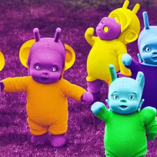 Image similar to teletubbies holding a funeral