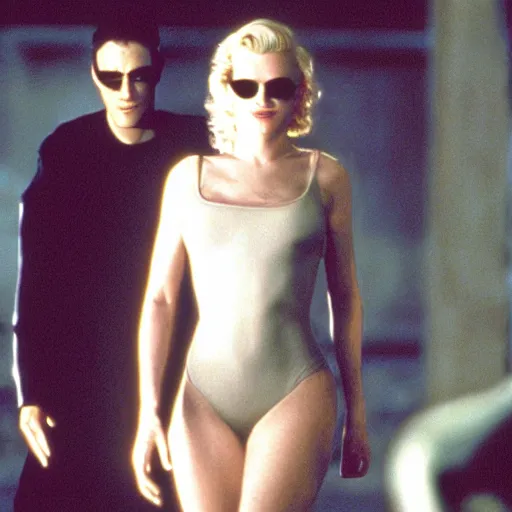 Image similar to movie scene from the matrix, marilyn monroe as carrie - anne moss