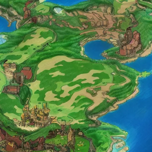Image similar to a map of the land in the game, concept art by Ken Sugimori, featured on deviantart, regionalism, high resolution, ultra detailed, concept art