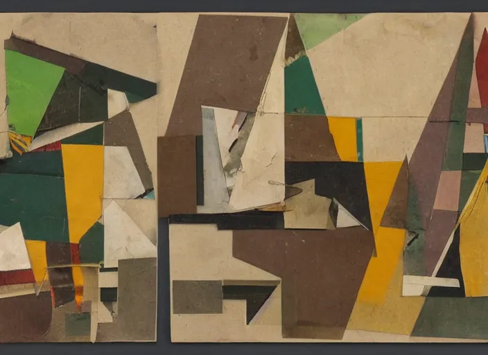 Prompt: an artwork by kurt schwitters, mix of geometric and organic shapes, both bright and earth colors, old photograph clippings