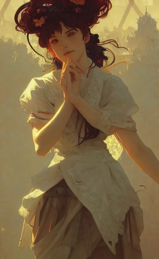 Image similar to (((((touhou)))), highly detailed, digital painting, artstation, concept art, sharp focus, illustration, art by greg rutkowski and alphonse mucha