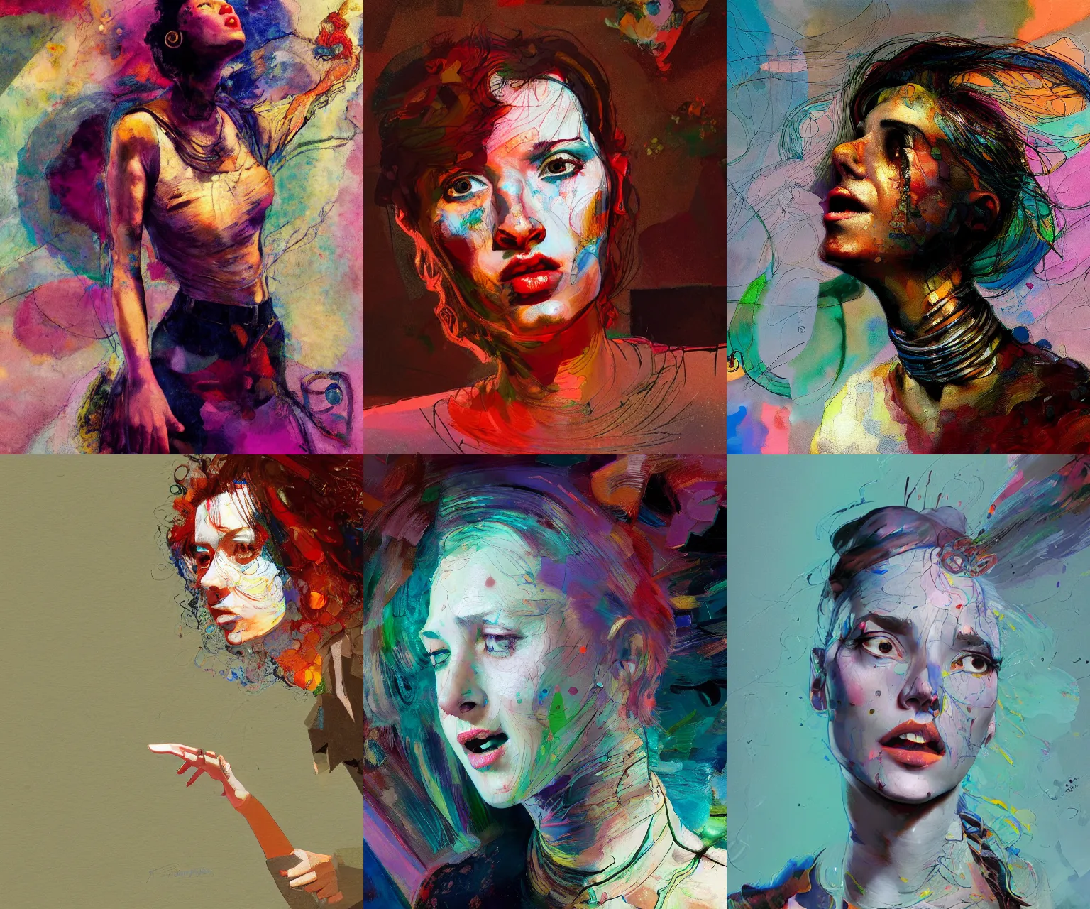 Prompt: mid - shot of a female singer, in the style of disco elysium, expressionism, artstation, trending, by aleksander rostov, jenny saville, rembrandt, alex kanevsky, wassily kandinsky, dave mckean, yoshitaka amano