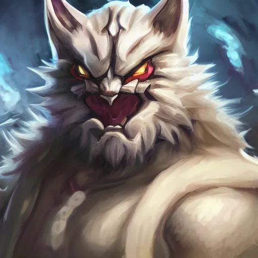 Image similar to a painting of rengar from league of legends