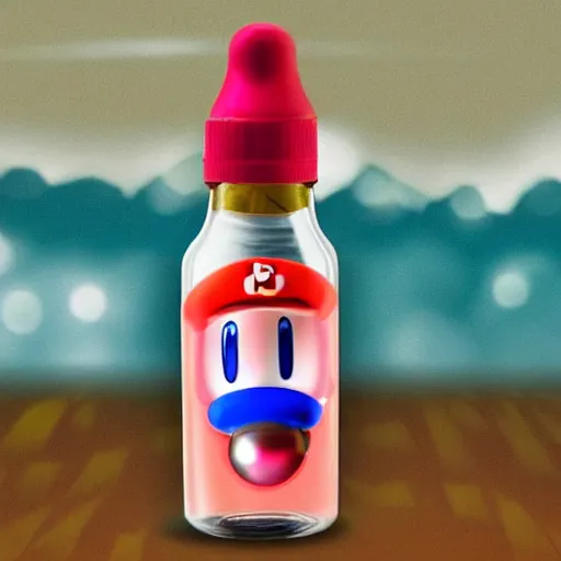 Prompt: a bottle of poppers with nintendo kirby as the logo, detailed