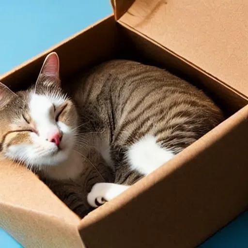 Prompt: a cat sleeping in a cardboard box