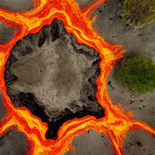 Image similar to ancient demon summoning, magic, volcanic acitvity, shot from drone, intricate abstract