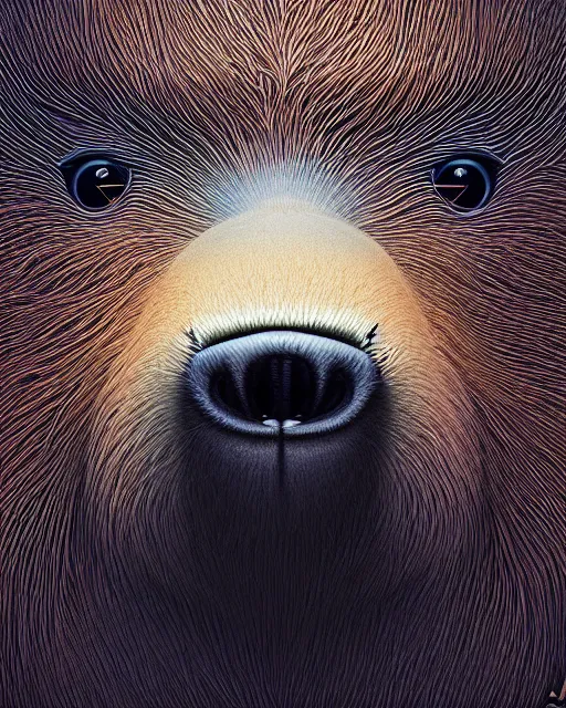 Image similar to portrait of funny giant cute eyes capybara, intricate abstract. intricate artwork, by tooth wu, wlop, beeple, dan mumford. concept art, psychedelic lighting, octane render, trending on artstation, greg rutkowski very coherent symmetrical artwork. cinematic, key art, hyper realism, high detail, octane render, 8 k, iridescent accents