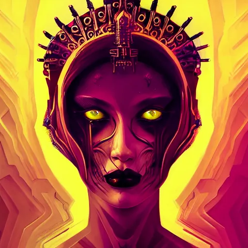 Image similar to queen of death. intricate portrait, occult cyberpunk, ancient futuristic, dark art, trending on artstation, occult. by Petros Afshar