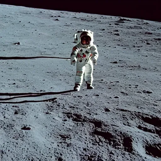 Prompt: grainy 1 9 7 0 s nasa photograph of an astronaut moonwalking on the moon