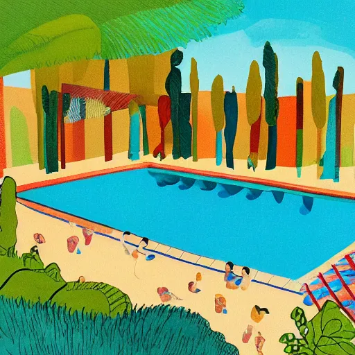 Prompt: illustration the swimming pool by maila favre