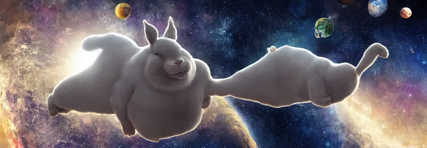 Image similar to photo of big chungus floating in space