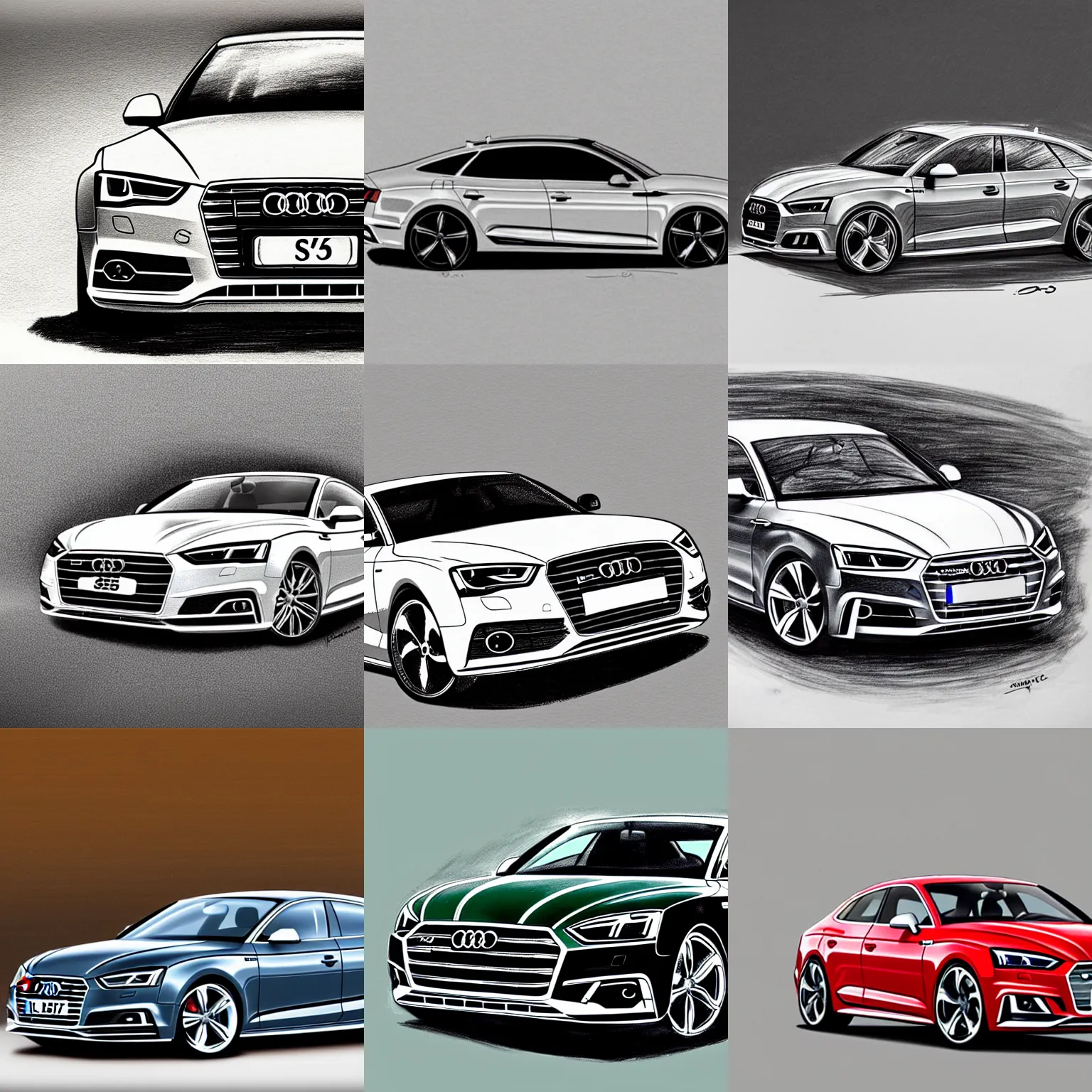 Image similar to a hand - drawn sketch of an audi s 5 sportback.