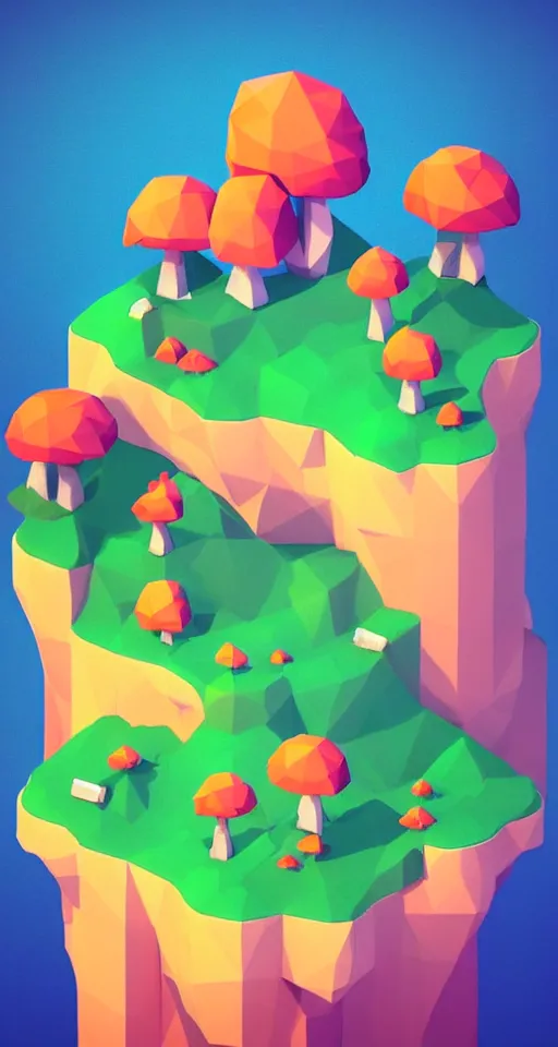 Prompt: a cute little low poly isometric mushroom island, trending on artstation, 3d render, monument valley, fez video game,