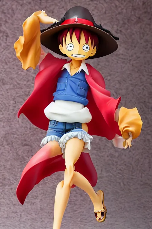 Image similar to figurine of luffy wearing an elegant summer blouse, personification, official store photo, commercial photo, featured on amiami, lovecraftian, 8 k, 8 5 mm, beautiful composition