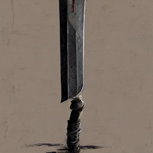 Image similar to an evil sword, on a plain fabric background. diagonal composition ( concept art by enki bilal, museum picture, 4 k ; backlit )