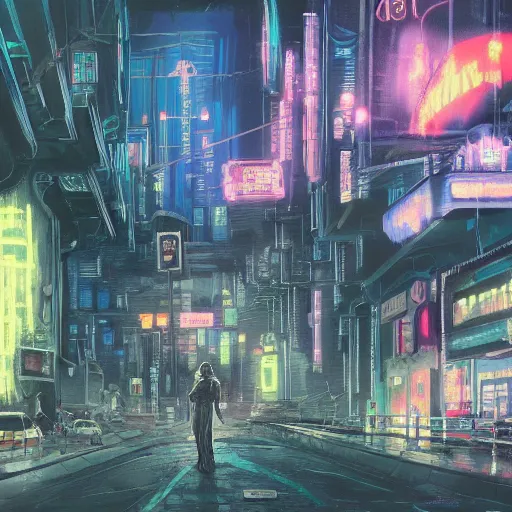 Image similar to Edgar Allan Poe in cyberpunk city at night, concept art