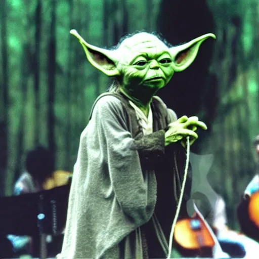 Image similar to yoda performing at woodstock