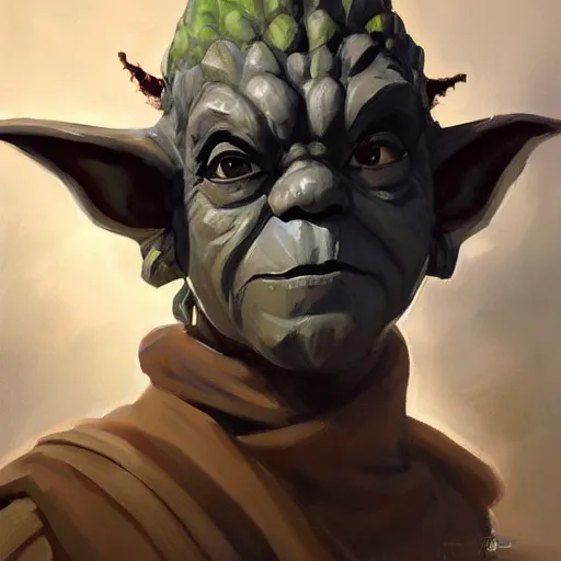 Image similar to greg manchess portrait painting of armored yoda as overwatch character, medium shot, asymmetrical, profile picture, organic painting, sunny day, matte painting, bold shapes, hard edges, street art, trending on artstation, by huang guangjian and gil elvgren and sachin teng