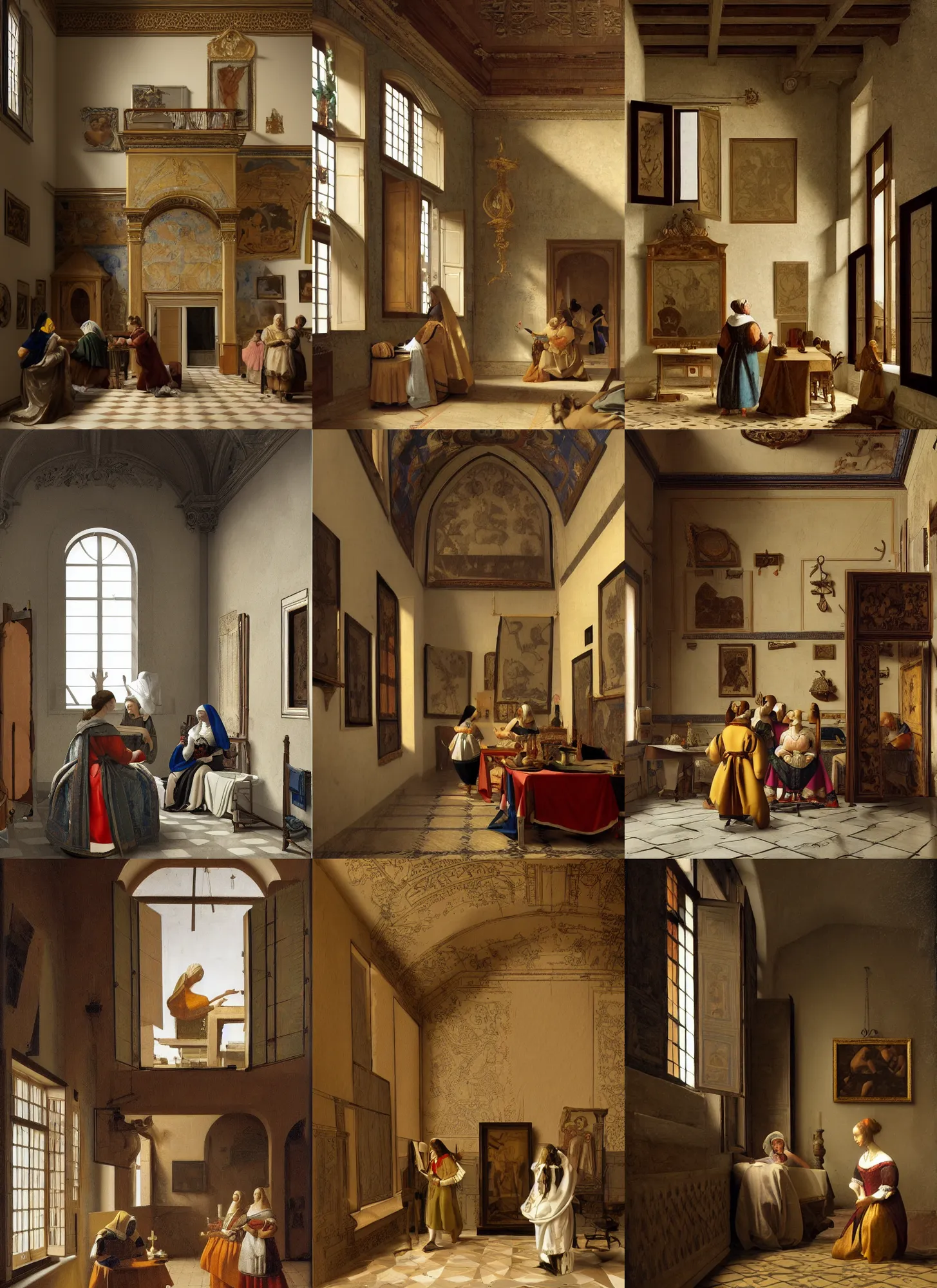 Prompt: italian renaissance indoor workshop, highly detailed, artstation, concept art, sharp focus, illustration, rutkowski, vermeer
