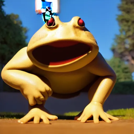 Prompt: a six foot tall anthropomorphic toad playing basketball, spotted, light brown, unreal engine, 4 k, artstation, ultra realistic, dynamic lighting, dynamic shadow,